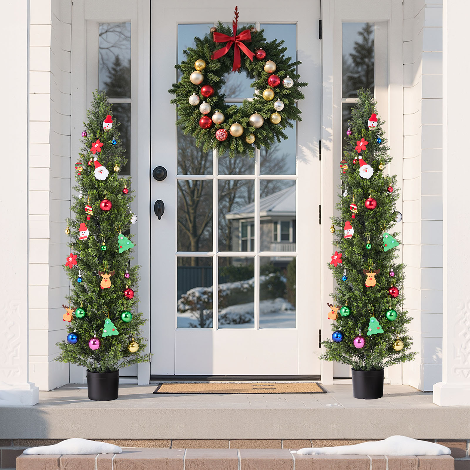 Artificial Cedar Topiary Trees Set Of 2 For Garden Patio Decor_voghion.com